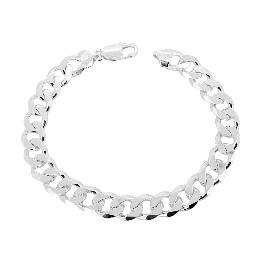 Men's Italian Silver Curb Chain Bracelet | 9.2mm Chunky 925 Sterling Silver Bracelet for Men, Length: 21cm