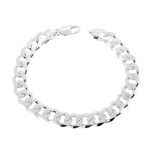 Men's Italian Silver Curb Chain Bracelet | 9.2mm Chunky 925 Sterling Silver Bracelet for Men, Length: 21cm