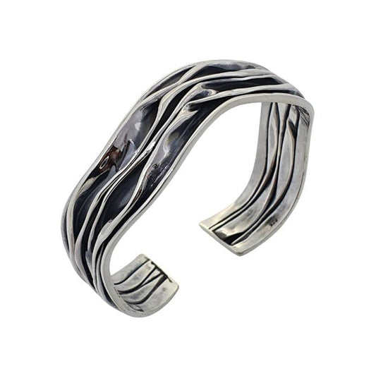 Statement Bangle for Women | 925 Sterling Silver Crushed Style Cuff Bracelet - 15MM