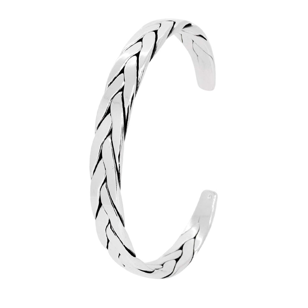 Braided Cuff Bangle | Men's 925 Sterling Silver Bracelet