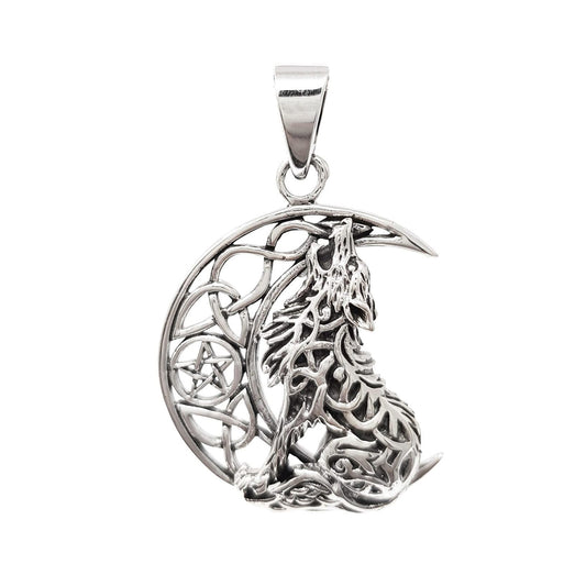 Wolf Howling Moon Pendant